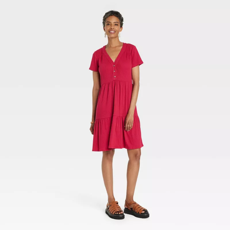 Women's Short Sleeve Henley Dress - Knox Rwanda