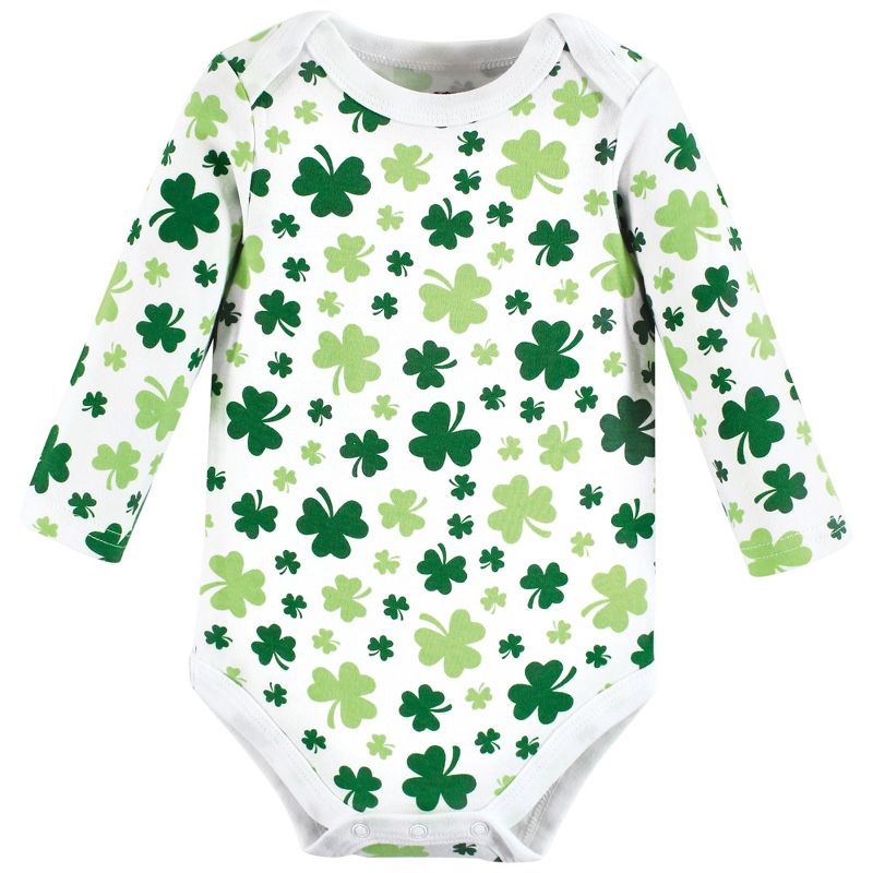Hudson Baby Infant Girl Cotton Long-Sleeve Bodysuits, St Patricks Rainbow, 4 of 6