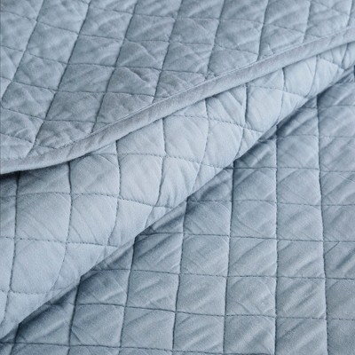 Ava Diamond Blue Cotton Full/Queen Quilt Set