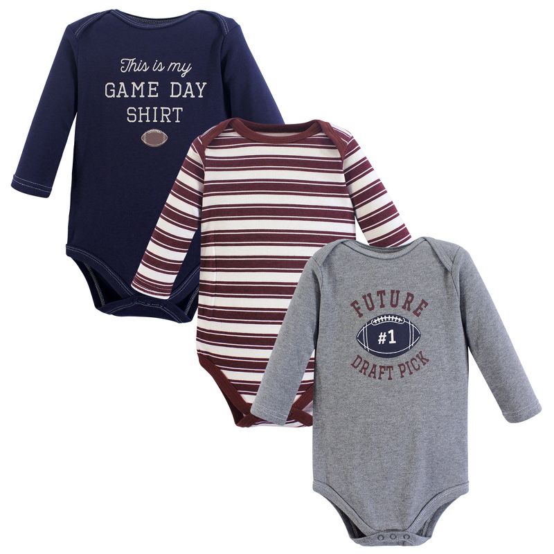 Hudson Baby Infant Boy Cotton Long-Sleeve Bodysuits, Football, 1 of 6
