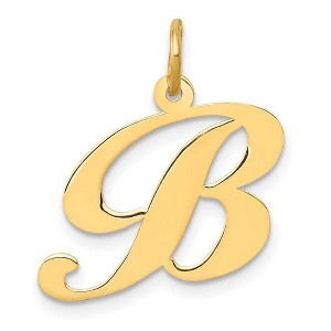 Black Bow Jewelry 14k Yellow Gold, Ella Collection Medium Fancy Script Initial B Pendant - 1 of 4