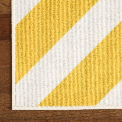 Blue and Gold Striped Kids Washable Synthetic Area Rug 4' x 6'