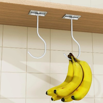 LunaLulinlk 2-Pack Self Adhesive Banana Hook, Metal Banana Hanger Hook,Under Cabinet Hook For Bananas Or Kitchen Items Silver