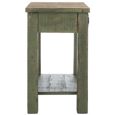 Antique Green Fir Wood Accent Table with Storage