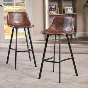 RISOKEYS 30" Faux Leather Bar Stools Set of 2 - Modern Upholstered Bar Stools with Matte Steel Frame, Brown Faux Leather for Comfortable Seating - 1 of 4