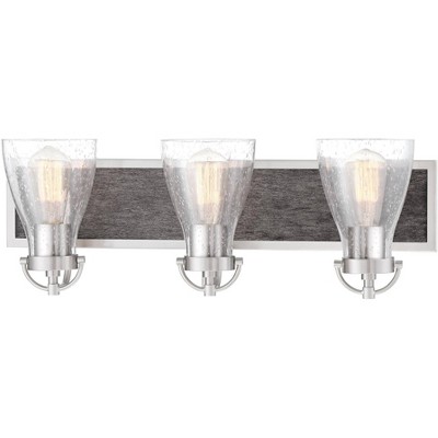 Minka Lavery Industrial Wall Light Brushed Nickel Hardwired 24" 3-Light Fixture Clear Seeded Glass Shade for Bathroom Living Room