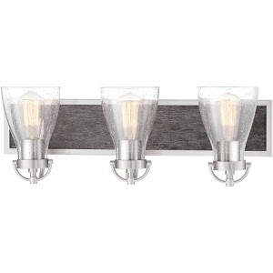 Minka Lavery Industrial Wall Light Brushed Nickel Hardwired 24" 3-Light Fixture Clear Seeded Glass Shade for Bathroom Living Room - 1 of 3