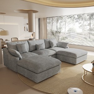 Cloud Couch Modular Sectional Sofa,119.29" U Shaped Couch, Oversized Down Filled Convertible Wide Seater,3 Seater With 2 Ottomans For Living Room Set - 1 of 4