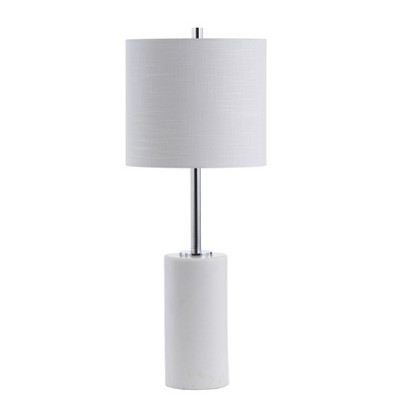 White Marble and Chrome Cylinder Table Lamp with Drum Shade