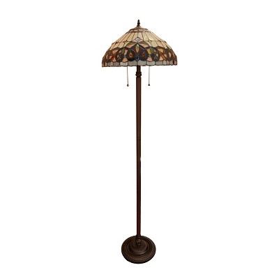 Victorian Tiffany-Style Dark Bronze Stained Glass Floor Lamp