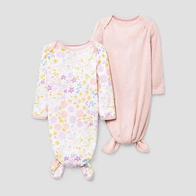 Image of Baby Girls' 2pk 'In Bloom' Rib Tie NightGown - Cloud Island™ Rose Pink Newborn