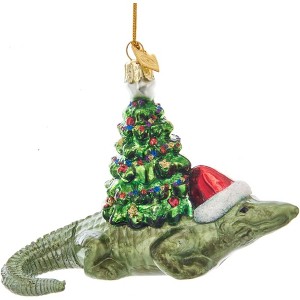 Kurt Adler Noble Gems Glass Ornament for Christmas Tree, Alligator with Christmas Tree - 1 of 1