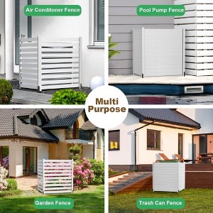LOVMOR 38"W X 42"H Air Conditioner Fence Panels, 2 Panels Privacy Fence for Outside Privacy Screens Trash Can Enclosure with Metal Stake,Trash Can Screen Fence Pool Equipment Fence, Wood - 1 of 4