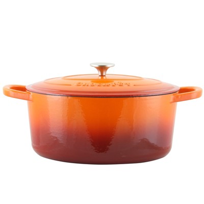 Crock Pot Artisan 7 Quart Enameled Cast Iron Oval Dutch Oven in Sunset Orange - Thumbnail 2