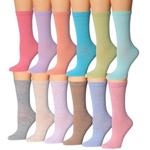 Women's 12 Pairs Lightweight Colorful Soft Hues Collection Patterned Crew Socks - 1 of 1