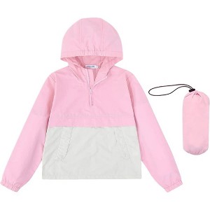 Boys Girls Packable Rain Jacket Lightweight Waterproof Hooded Raincoats Windproof Size 3-12Y - 1 of 4