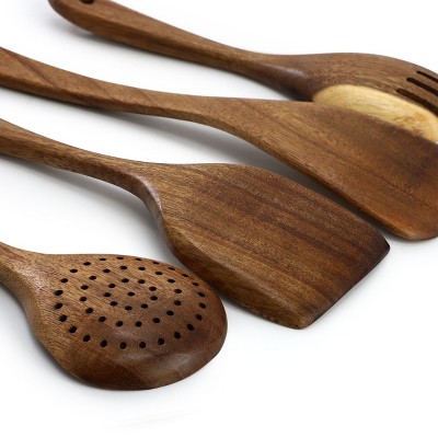 MegaChef 7 Piece Acacia Wood Kitchen Cooking Tool Utensil Set with Crock in Dark Brown — фото 6