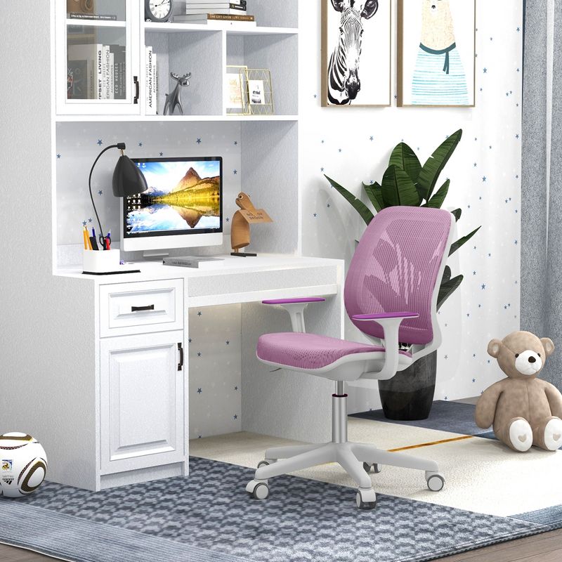 Costway Kids Desk Armchair Swivel Mesh Children Computer Chair with Adjustable Height Blue/Pink/Purple, 2 of 11