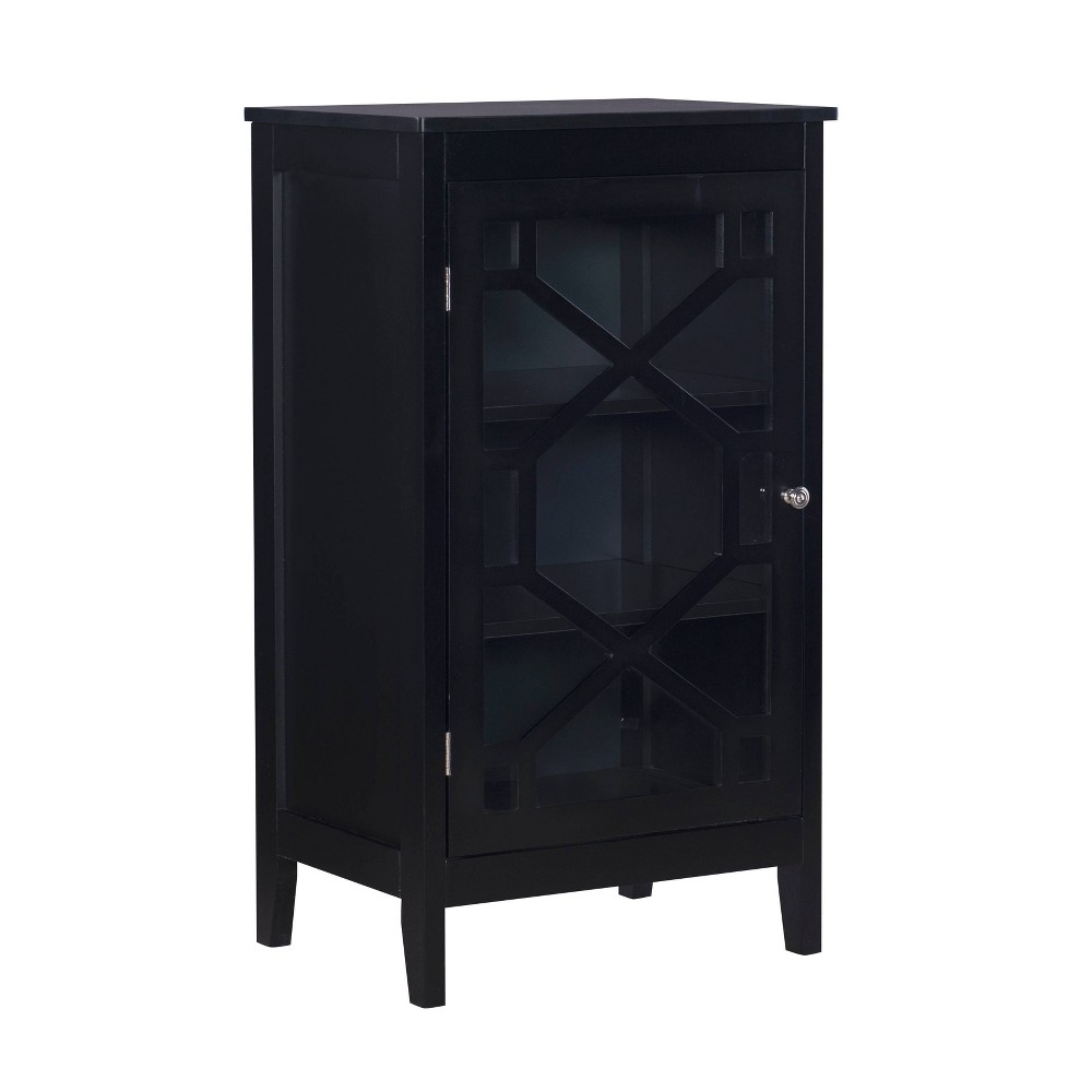 Photos - Wardrobe Linon Fetti Transitional Small Cabinet 1 Glass Door Decorative Overlay 2 Shelves in Black: MDF Construction, Fixed Divided S 