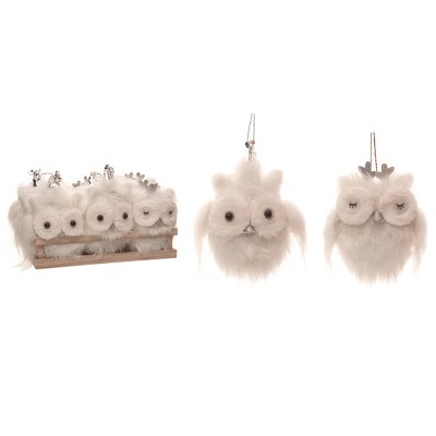 Transpac Polyester 6.5 in. White Christmas Plush Winter Owl Ornaments In Crate Set of 12
