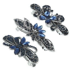 Unique Bargains Women's Hair Barrettes Vintage Shining Rhinestone Flower Butterfly Flower Shapes Barrette Hair Accessories 3Pcs - 1 of 4