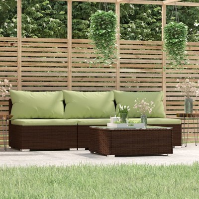 vidaXL 4 Piece Patio Lounge Set with Cushions Brown Poly Rattan