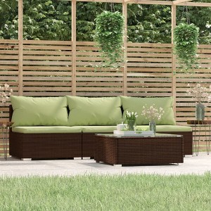 vidaXL 4 Piece Patio Lounge Set with Cushions Brown Poly Rattan - 1 of 4