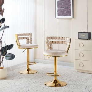 Sapphtopaz Modern Bar Stools Set of 2 Velvet Upholstered Adjustable Height Barstools with Iron legs Counter Height Bar Stools for Kitchen Island - 1 of 4