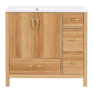 Vynxaria 36-Inch Acacia Wood Bathroom Vanity - Solid Wood Frame, 2 Soft-Close Doors, 4 Soft-Close Drawers,Ceramic Sink - Modern Storage - 1 of 4