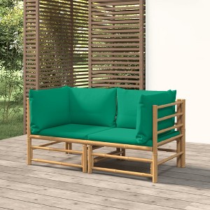 vidaXL Patio Corner Sofas with Green Cushions 2 pcs Bamboo - 1 of 4