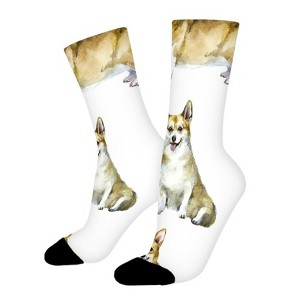 Watercolor Corgi Women Printed Crew Socks Funny Funky Socks Soft Polyester Novelty Gifts for Artists Men - 1 of 4