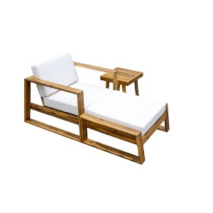 Akoasm Teak Outdoor Lounge Set with Chair & Footstool for Terrace, Balcony & Garden-Beige - 1 of 4