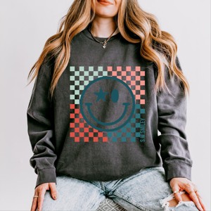 Simply Sage Market S.W.Smiley American Smile Lightweight Garment Dyed Sweatshirt - 1 of 4