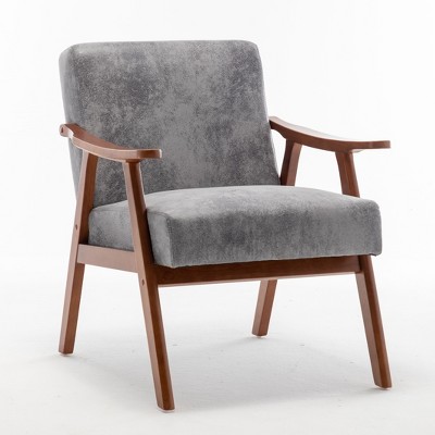 Vynxaria Mid-Century Modern Accent Gray Chair, Wingback Living Room Chair with Solid Wood Frame, Indoor Lounge Chair