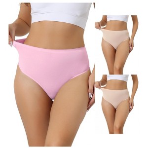 Allegra K Women's High-Waisted Tummy Control Stretch T-back Breathable Comfortable Thongs 3 Packs - 1 of 4
