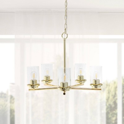 Elegant Gold Brass 5-Light Chandelier with Clear Glass Shades