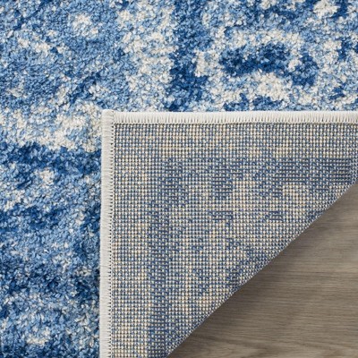 Silver and Blue Synthetic Reversible Runner Rug