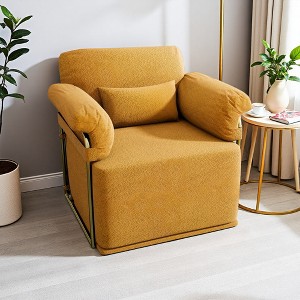 360-degree Swivel Square Fabric Accent Chair with Gold Metal Legs - 1 of 4