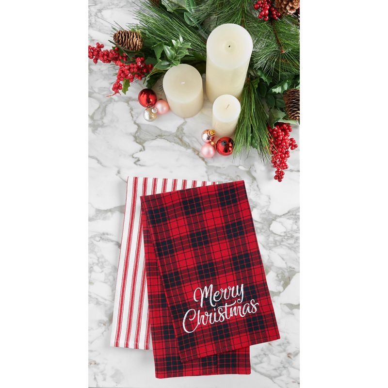 C&F Home 27" x 18" "Merry Christmas" Sentiment on Red and Black Plaid Background Cotton Embroidered Woven Kitchen Towel Decor Decoration, 2 of 7