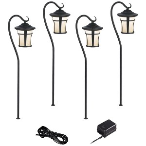 John Timberland Carriage Style 23" High Mission 6-Piece Outdoor Landscape Path Light Set Porch House LED Bulb Textured Black Finish Glass Shade - 1 of 4