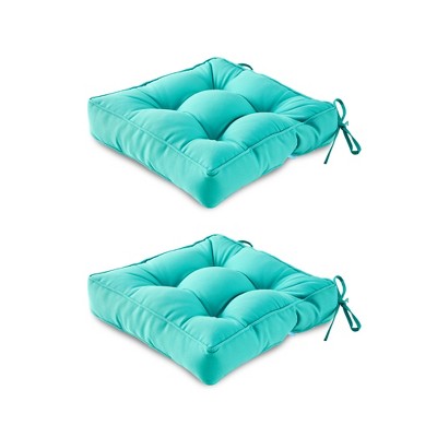 ARTPLAN Outdoor Seat Cushion, Square Thick Tufted Pure Chair Cushion for Patio Wicker Chair with Tie, Set of 2,19"x19"x5"