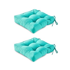 ARTPLAN Outdoor Seat Cushion, Square Thick Tufted Pure Chair Cushion for Patio Wicker Chair with Tie, Set of 2,19"x19"x5" - 1 of 2
