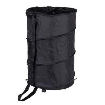 Household Essentials Rolling Pop Up Hamper Drawstring Closure with Shoulder Strap and Removable Wheels Black