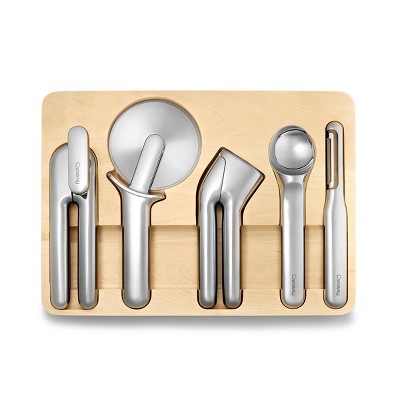 Stainless Steel 6-Piece Kitchen Gadget Set with Birch Organizer