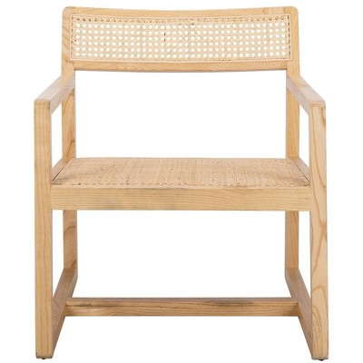 Natural Elm Wood and Cane Barrel Accent Chair