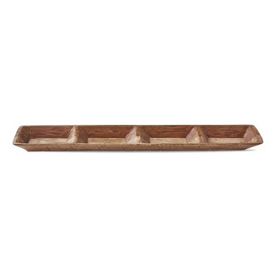 tagltd Watermill Mango Wood Divided Serving Tray, 38.5L x 6.0W x 2.0H inches