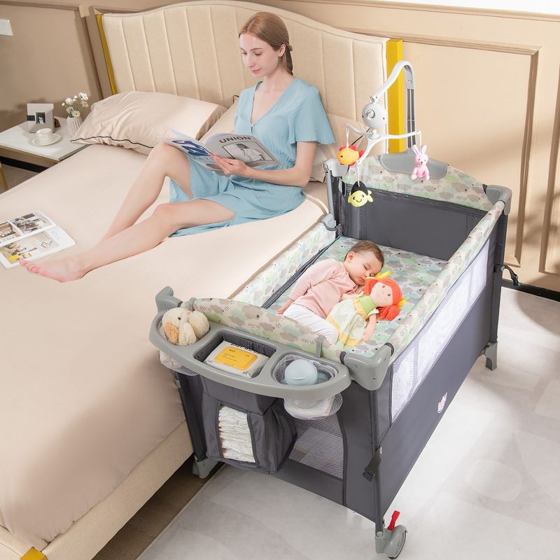 Costway 5-in-1 Baby Beside Sleeper Bassinet Portable Crib Playard w/Diaper Changer, 2 of 11