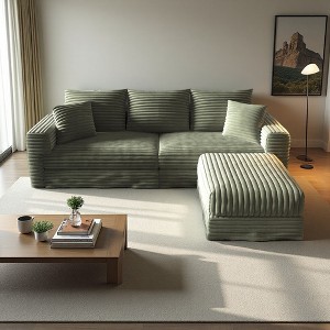 82.7" Plush Corduroy L-Shaped Sectional Sofa, 1 Ottoman, Deep Seat - 1 of 4