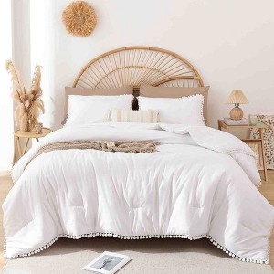 BAGOKIE 3-Piece Bed in a Bag Comforter Set with Pom Fringe - 1 of 4