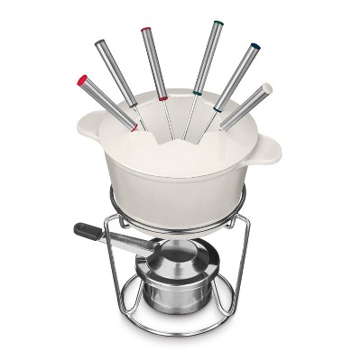 Cuisinart 1.5qt Cast Iron Fondue Maker - Hearth & Hand™ with Magnolia Cream: Non-Electric Set, Skewers, Ceramic Bowl